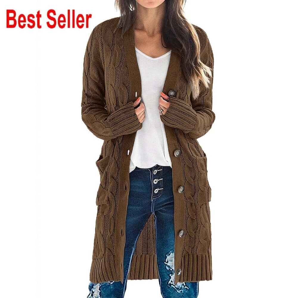 Oversized Cable Knit Cardigan Chunky Boyfriend Style Button Front Cozy